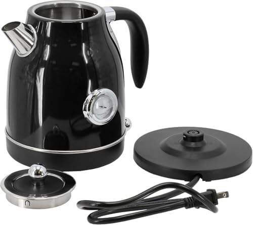 1.8 Quart Electric Tea Kettle and 2 Slice Toaster Combo, Retro Kitchen Appliance Set with Adjustable Browning and Water Temperature Gauge (Black) - Image 7