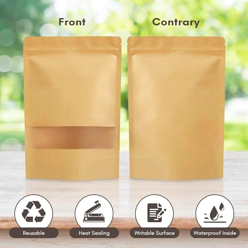 DiRose White Kraft Stand Up Pouches with Window, Reclosable Food Storage Bags, Heat Sealable Stand Up Pouch for Coffee, Candy, Nuts, Tea, Spices – 8 oz (300 Pack) - Image 4