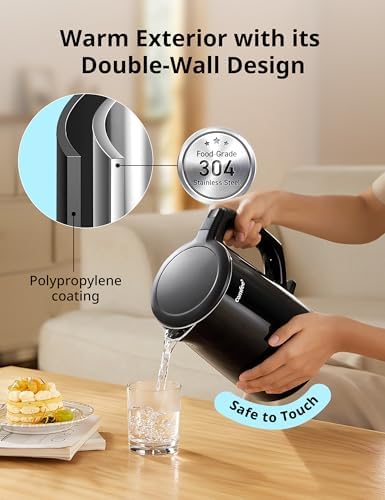 COMFEE' Stainless Steel Double Wall Electric Kettle 1.5L, Black - Image 2