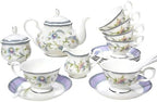 Bone China Tea Set, 21-Pieces Porcelain Tea Set for Adults, Tea Cups And Saucers for 6, with Teapot, Spoons, Sugar Bowl, Creamer Pitcher, Vintage Tea Set for Women Tea Party (Purple) by LEPOTOCLO