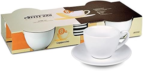 Konitz Coffee Bar Coffee Cups and Saucers, 7-Ounce, White, Set of 4 by Unknown