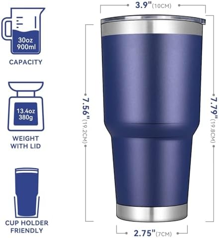 DOMICARE 30oz Tumbler Bulk with Lid and Straw, Double Wall Travel Coffee Mug, Insulated Vacuum Stainless Steel Tumblers, Powder Coated Tumbler Cup (Navy, 8) - Image 3
