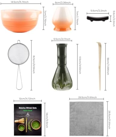 7 Piece Matcha Set, Green Resin Matcha Whisk, Macha Tea Set with Matcha Spoon, Whisk Holder, Matcha Brush, Shovel, Strainer, Matcha Accessories Japanese Tea Ceremony, Petal Pink - Image 3