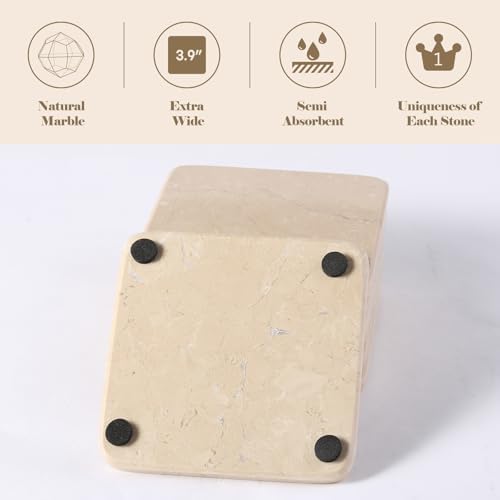 Koville Set of 6 Natural Marble Coasters for Coffee Table with Holder, Beige Yellow Marble Coaster Square 3.9" inches for Table Décor Home Décor, Handmade Luxury Aesthetic Drink Coasters for Dining - Image 3