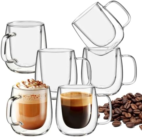 12 OZ Glass Coffee Mug Pack of 6 by Yopinmall