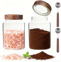60 oz Glass Coffee Jars with Wooden Airtight Lid Spoon Clear Herb Ground Canister Round Food Storage Container for Sugar Pantry Flours Tea Coffee Bean Spice Cookies (1800ml/60oz-2PACK（with spoon)) by Patoper