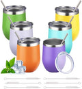 12oz Stemless Wine Tumbler with Lid Double Wall Insulated Wine Cup Stainless Steel Glasses Tumbler with Straw Insulated cocktail Tumbler Coffee Mug for Hot and Cold Beverages (Multicolor-11,6Pack) by Unknown