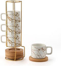 LUKA Porcelain Espresso Cup with Saucer and Metal Stand, 4 Ounce Stackable Ceramic Demitasse Espresso Mugs Cups Set for Latte,Coffee,Cafe Mocha,Tea(Set of 4),Marbling White by LUKA
