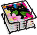 CafePress BLACK CATS GARDEN FLOWERS Tumbled Stone - Set of 4 Coasters Set of 4 w/holder by CafePress