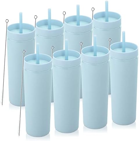 Volhoply 20oz Tumbler with Lid and Straw 8 Pack,Double Wall Plastic Skinny Tumblers Bulk,Reusable Travel Cute Coffee Mug,BPA Free Matte Acrylic Water Cups with Straw for Party,DIY Gifts(Blue, 8 Set) by LiveFully%EF%BC%8CDrinkFreely%E2%80%94KeepGoingwithVolhoply%EF%BC%81