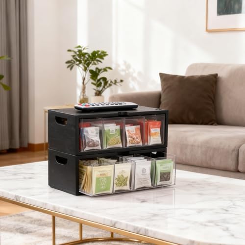 Bamboo Stackable Tea Bag Organizer - 2-Piece Large Capacity Box Set - Image 2