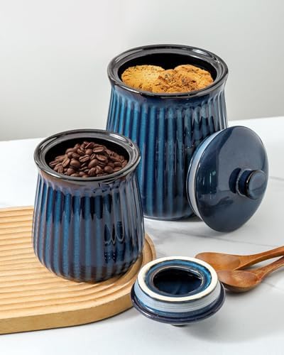Hasense Ceramic Storage Containers, 35 oz Coffee Canister with Airtight Lids, Porcelain Food Storage Jar, Kitchen Storage Container for Countertop, Flour and Sugar Containers for Cookie, Candy, Blue - Image 6