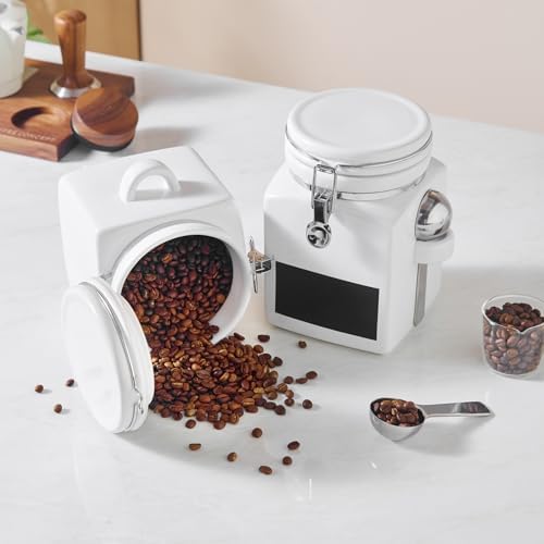 Ceramic Coffee Canister with Airtight Lid and Scoop, Large 74 Fl Oz / 2.2 L Kitchen Food Storage Container Jar for Grounds Coffee, Beans, Tea, Sugar, Flour, Cereal, Nuts, Cookie, White - Image 6
