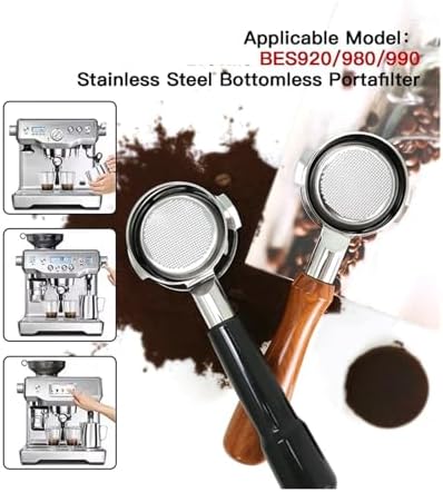 Compatible With BES920, 980, 990, 58mm Bottomless Portafilter, Stainless Steel Naked Coffee Handle, Cafe Accessories(Knock Box) - Image 3