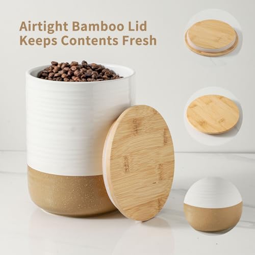 HASENSE Ceramic Kitchen Canisters with Bamboo Lids – 80oz & 24oz Storage Jars Set – 7.5" + 5.9" Airtight Pantry Containers for Tea, Coffee, Flour, Snacks – Modern Minimalist Design 2-Pack White - Image 4