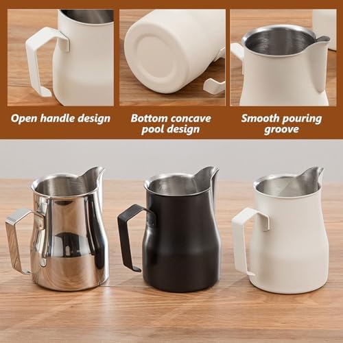 Coffee 350ml 500ml 750ml Stainless Steel Milk Frothing Pitcher Steaming Pitcher,Double V Spout 2Pcs Milk Frothers Perfect for Espresso Machines,Matte Finish (Color : White, Size : 750ml/25oz) - Image 6