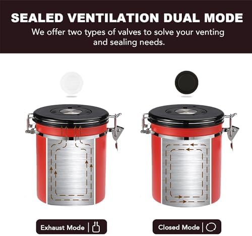 ShanSon Coffee Canister Set Airtight Coffee Container Set Stainless Steel Coffee Bean Storage Container Set with CO2 Release Valve and Scoop Coffee Canister for Beans,Grounds,Sugar,Flour,Tea,Cereal - Image 5