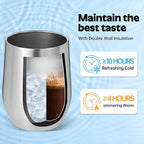 Volhoply 12oz Stainless Steel Wine Tumbler with Lid Bulk 8 Pack,Double Wall Vacuum Stemless Wine Glasses,Reusable Metal Travel Coffe Mug with Straw,Insulated Cup Gifts for Christmas（Silver,8 Set） - Image 5