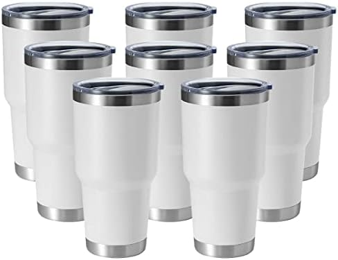 HASLE OUTFITTERS 30oz Stainless Steel Tumbler, Double Wall Vacuum Insulated Travel Mug Tumbler, Durable Insulated Coffee Mug, Gift Box Set (White, 8) by HASLEOUTFITTERS