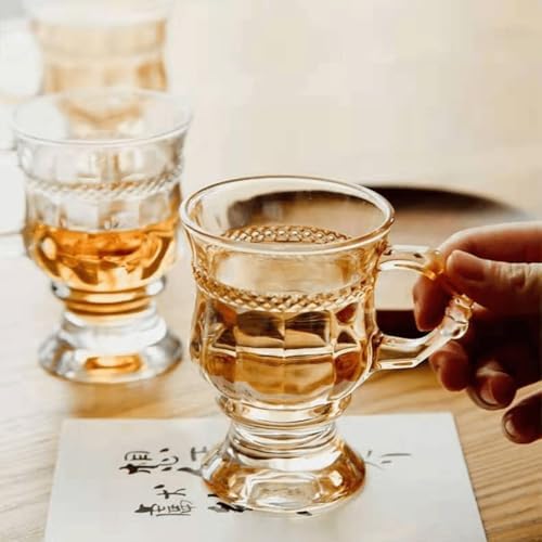 4pcs Vintage Irish Coffee Mugs, Crystal Clear Irish Coffee Glass with Handle, Small Footed Stem Base, Heat Resistant, Heavy Duty Cups for Hot Chocolate, Tea, Coffee, Beige - Image 2