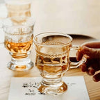 4pcs Vintage Irish Coffee Mugs, Crystal Clear Irish Coffee Glass with Handle, Small Footed Stem Base, Heat Resistant, Heavy Duty Cups for Hot Chocolate, Tea, Coffee, Beige - Image 2