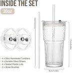 SoulTimes 20oz Wave Ribbed & Wavy Glass Tumbler with Lid and Straw – Iced Coffee Glasses Cups for Smoothie, Matcha, Juice, Water etc. Leakproof and Reusable Glassware Drinking for Travel To Go [4 Pcs] - Image 3