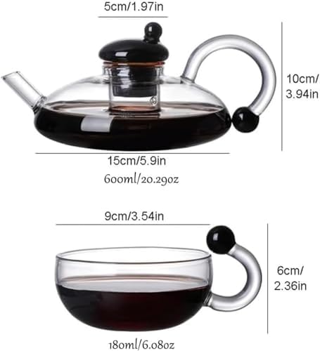 Sereno Filtration Teapot Set, Innovessa Tea Pot, 20oz Sereno Filtration Glass Teapot Set with Infusers for Loose Tea(Black-a) - Image 2
