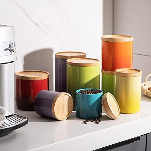 Sweejar Ceramic Food Storage Jar, Stackable Kitchen Canisters, Containers with Airtight Seal Wooden Lid for Serving Coffee Bean, Flour, Tea, Cookies, Spice and More - 58 Fl Oz (Gradient Purple) - Image 5
