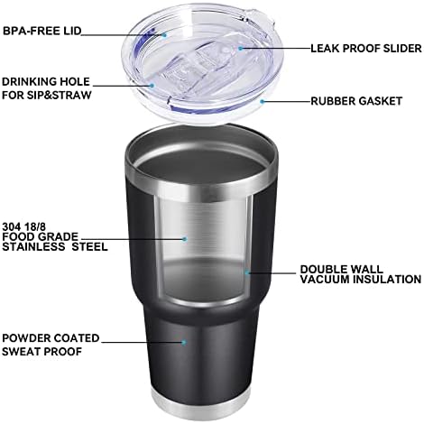 DOMICARE 30 oz Tumbler with Lid and Straw, Stainless Steel Tumblers Bulk, Insulated Vacuum Double Wall Travel Coffee Mug, Durable Powder Coated Tumbler Cups (Black, 12) - Image 4