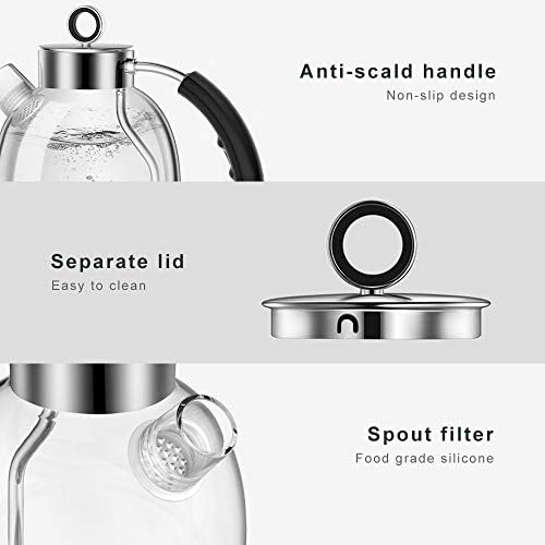 ASCOT Glass Electric Kettle, 1.5L Borosilicate Glass, 1500W, Silver - Image 4