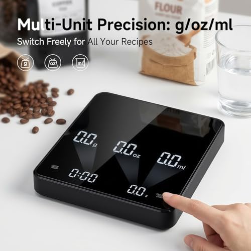 Partyreal Digital Kitchen Coffee Scale, Slim Scale with Tare, g/oz/ml Units, Backlit Display, USB-C Rechargeable (Cable Included) + AAA Backup Power Black - Image 5