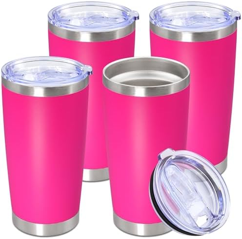 20oz Tumbler Stainless Steel Tumbler Coffee Tumbler with Lid Hot Pink, 4P by AUWBON