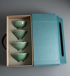 Longquan Porcelain Handmade Gift Set - 4 Flowering Gongfu Tea Cups - Image 2