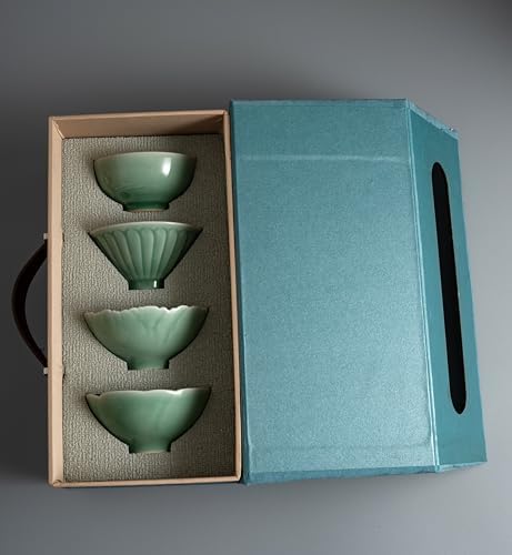 Longquan Porcelain Handmade Gift Set - 4 Flowering Gongfu Tea Cups - Image 2