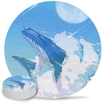 Blue Whale Drink Coasters Set of 4, Absorbent Round Ceramic Coasters for Desk, Clouds Natural Landscape Cup Mats for Home Kitchen Office Party Coffee Table Decoration Supplies by Unknown