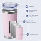 HASLE OUTFITTERS 20oz Stainless Steel Tumblers Bulk, Insulated Travel Cup with Lid, Double Wall Vacuum Coffee Mug for Cold & Hot Drinks 4 Pack, Light Pink - Image 2