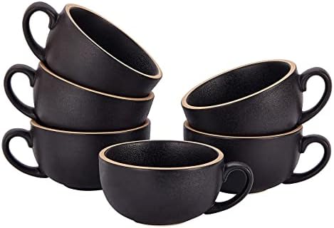 Coffeezone Set of 6 Cups Vintage Design 12 oz Professional Barista Ceramic Latte Art Cappuccino Cups Set (Rough Black * 6) by Coffeezone