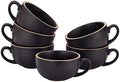 Coffeezone Set of 6 Cups Vintage Design 12 oz Professional Barista Ceramic Latte Art Cappuccino Cups Set (Rough Black * 6) by Coffeezone