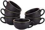 Coffeezone Set of 6 Cups Vintage Design 12 oz Professional Barista Ceramic Latte Art Cappuccino Cups Set (Rough Black * 6) by Coffeezone