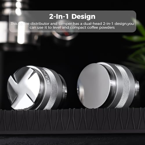 IKAPE Coffee Products, 51mm Coffee Distributor & Hand Tamper, Adjustable Depth Espresso Distributor Fits All 53mm Espresso Portafilter, Compatible with 51MM Breville Bottomless Portafilter (Silver) - Image 3