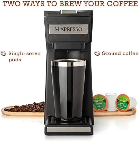 Mixpresso Coffee Maker Single Serve For Ground Coffee & Compatible With K Cup Pods, With 14oz Travel Mug & Reusable Filter For Home, Office & Camping. - Image 2