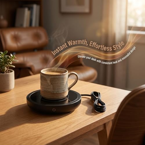 Artibetter Electric Mug Warmer with Touch Control and 3 Temperature Settings, 4 Hour Auto Shutoff Coffee and Tea Warmer for Home Office Use, Black Glass and Plastic Round Heating Pad with US - Image 2