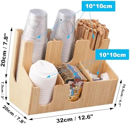 Coffee Station Organizer for Counter, Wood Coffee Pods Holder Storage Basket, Tea Condiment Storage Organizer, Rustic Wood Bar Decor for Accessories,Bamboo 05 - Image 2