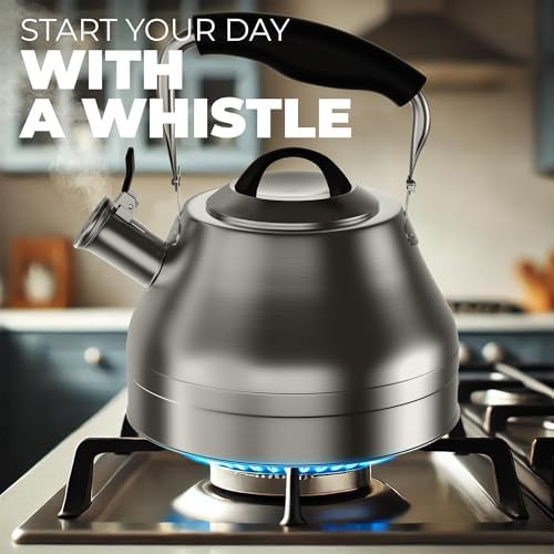 Stovetop Whistling Tea Kettle 2.4 QT / 2.3L, Stainless Steel Water Kettle for Induction, Gas & Electric Stoves, Fast Boiling Tea Kettle with Loud Whistle, Cool Touch Handle, Wide Lid, Satin, Silver - Image 7