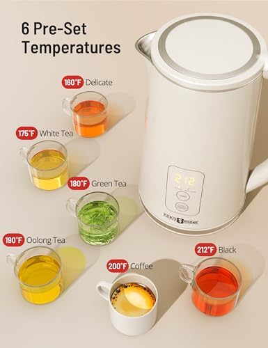 Paris Rhône Electric Kettle, Tea Kettle with 6 Temperature Settings, 1.7L Cordless Hot Water Boiler Heater, Strix Thermostat, Touch Control, Auto-Shutoff/Boil-Dry Protection, Keep Warm, LED Indicator - Image 3