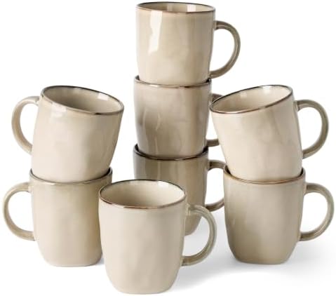 famiware Coffee Mugs Set of 8, Ocean Square 13oz Coffee Cup Set with Handle by Famiware