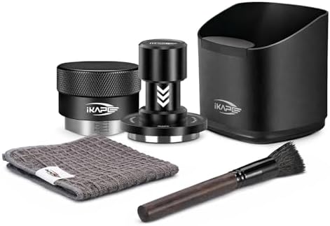 IKAPE Espresso Impact Tamper & Gravity Distributor Set 58.35mm – Complete Barista Kit with Knock Box, Cleaning Brush & Towel – Professional Coffee Accessories for Home Espresso by IKAPE