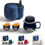 SHELFLOVER Beautiful Tea Mug Portable Set, White Porcelain Easy to Clean Keep Tea Hot Long, Easy Carried Travel/Office/Home Drink, Cute Cat, Dark Blue, 10oz by SHELFLOVER