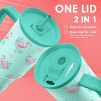 Flamingo Tumbler, Stainless Steel Insulated Tumblers Coffee Mug Cup with Handle, Gifts for Women Girls on Birthday Christmas Summer, 40oz - Image 3