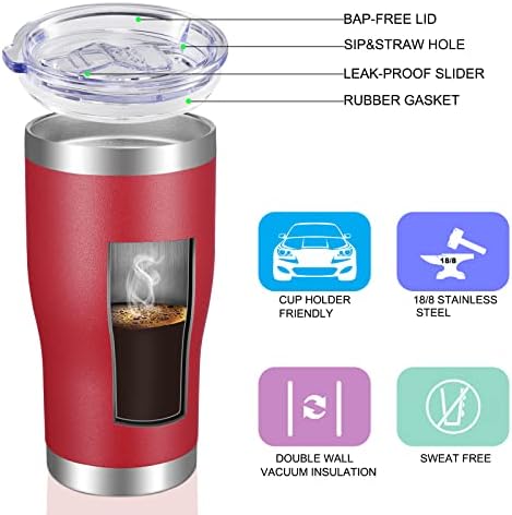 VEGOND 20oz Tumbler Stainless Steel Tumbler Cup with Lid And Straw Vacuum Insulated Double Wall Travel Coffee Mug(Brick Red 6 Pack) - Image 3